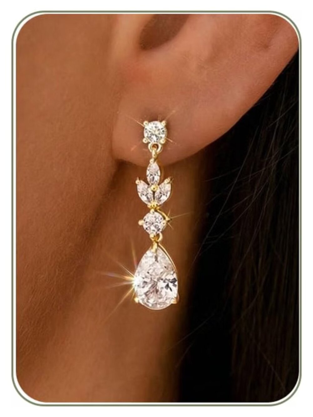 14K Gold Plated CZ Dangle Drop Earrings Wedding Bridal Prom Jewelry